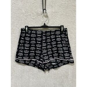 Juicy Couture Small Lounge Pajama Shorts All Over Print Spell Out Logo Black